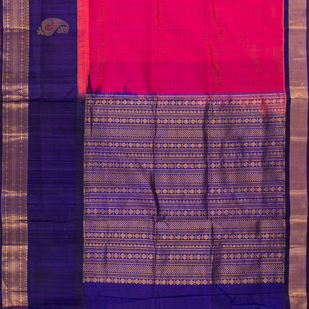 Pink And Blue Kanchi Silk Cotton Saree For Festive Wear VP SC 251