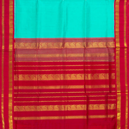 Turquoise Blue And Red Kanchi Silk Cotton Saree For Festive Wear VP SC 210