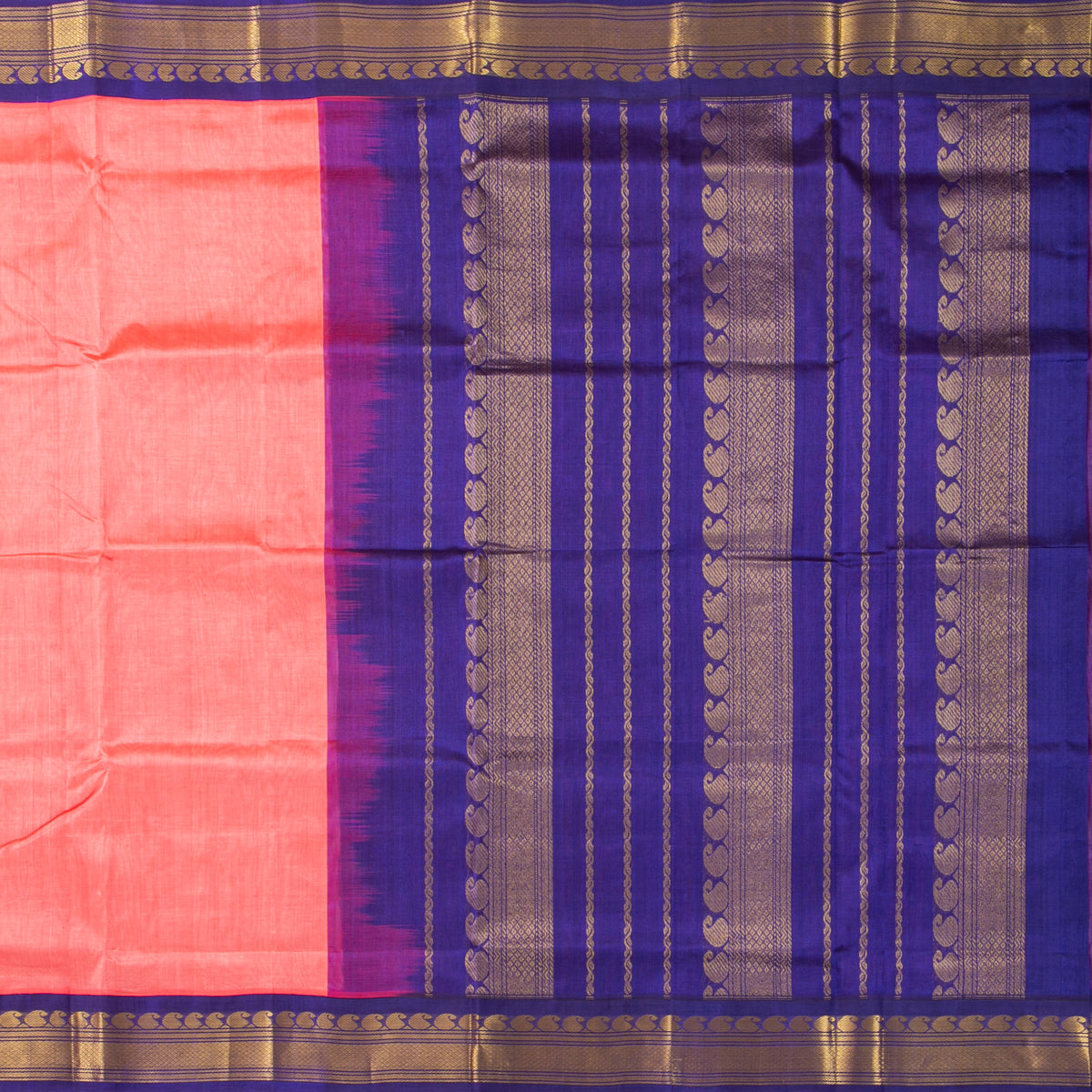 Pink And Violet Kanchi Silk Cotton Saree For Festive Wear VP SC 211