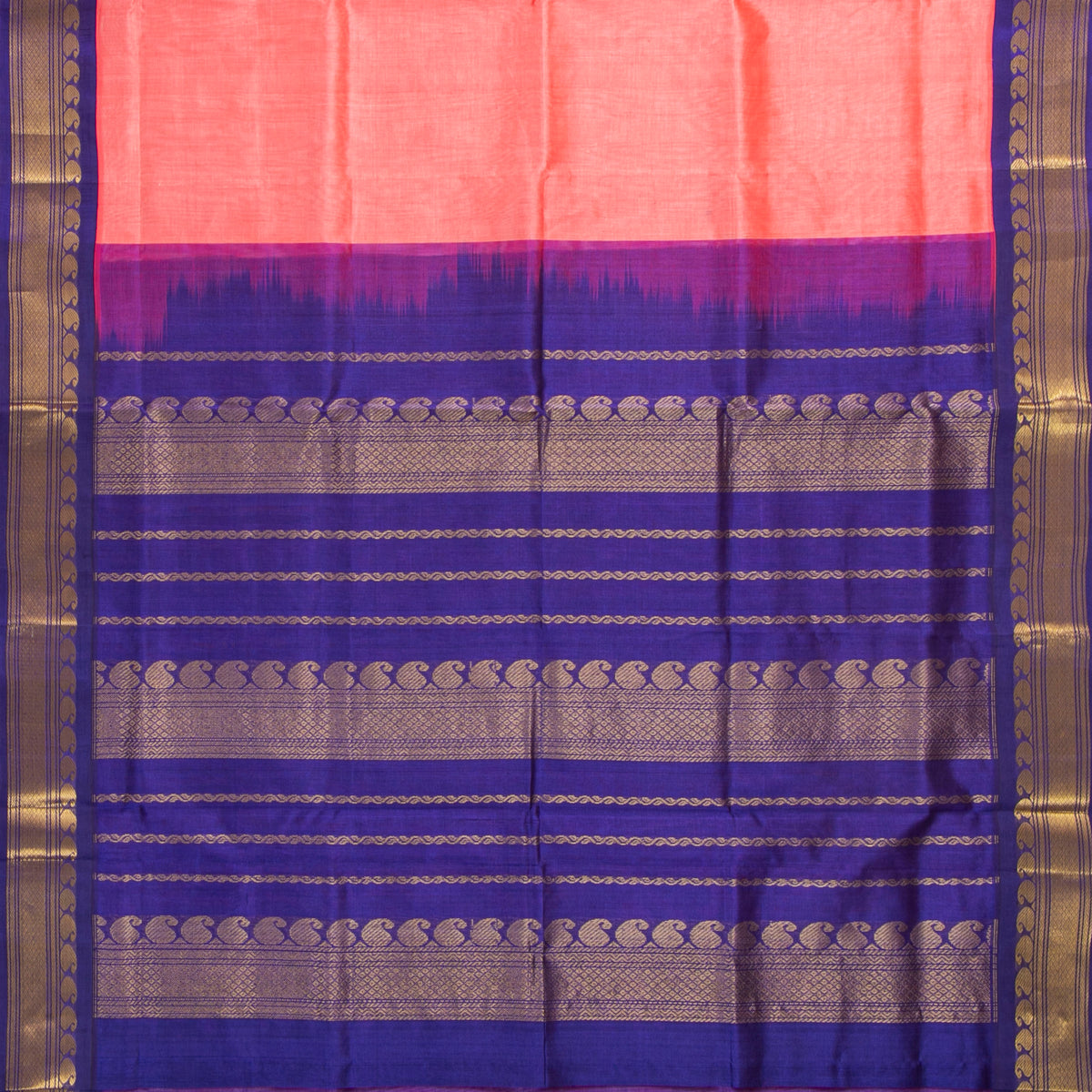 Pink And Violet Kanchi Silk Cotton Saree For Festive Wear VP SC 211