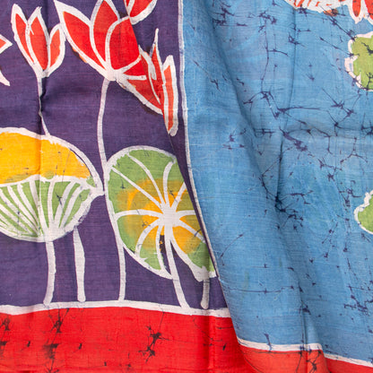 Purple And Red Lightweight Batik Silk Saree With Saraswati Themed Pallu For Office Wear PB 336