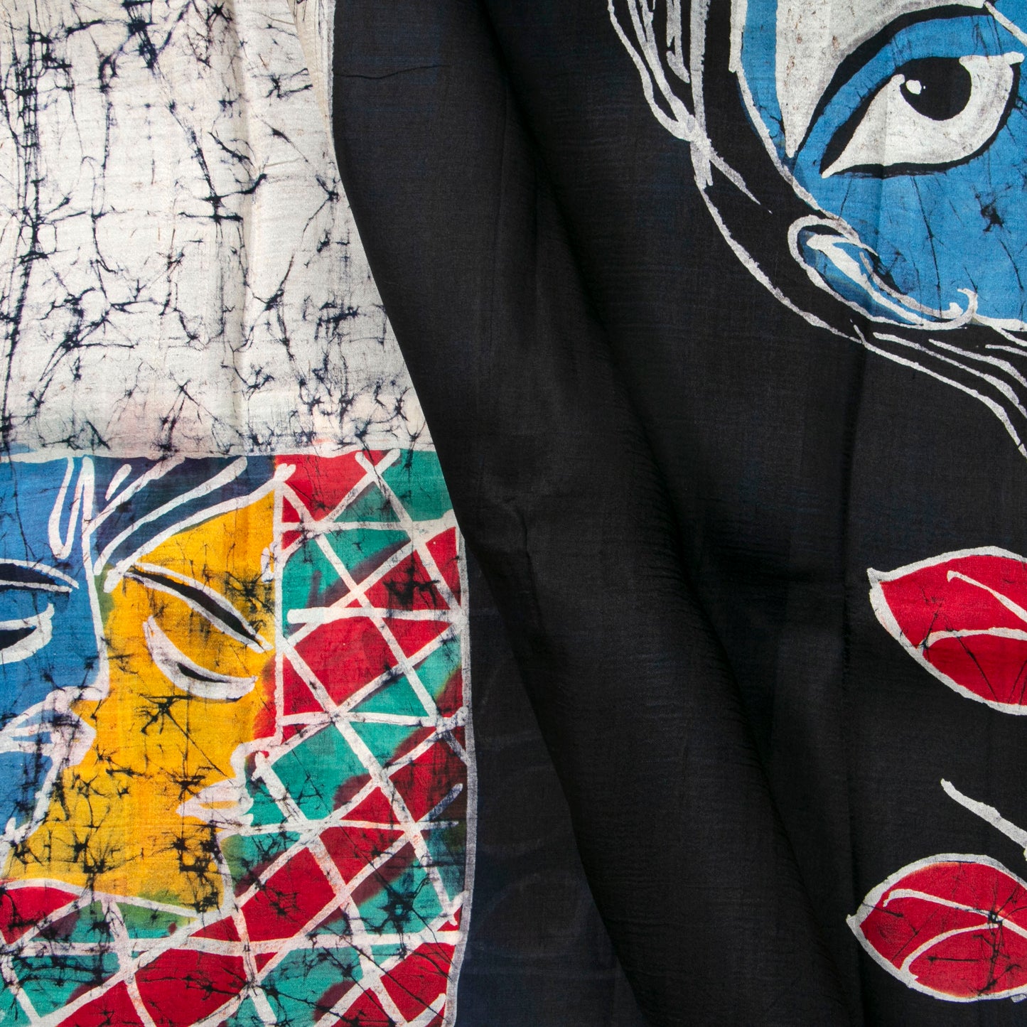 Off White And Black Batik Silk Saree Borderless And Lightweight For Office Wear PB 335