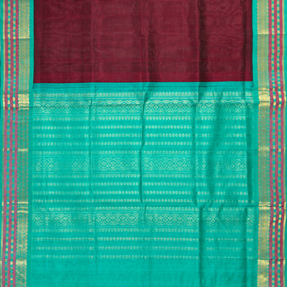 Maroon And Sea Green Kanchi Silk Cotton Saree For Festive Wear VP SC 209