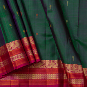 Green And Pink Kanchipuram Silk Saree No Zari For Festive Wear PV RSP 150