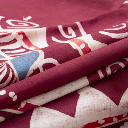 Burgundy Batik Silk Saree With Multicolour Designs For Office Wear PB 342