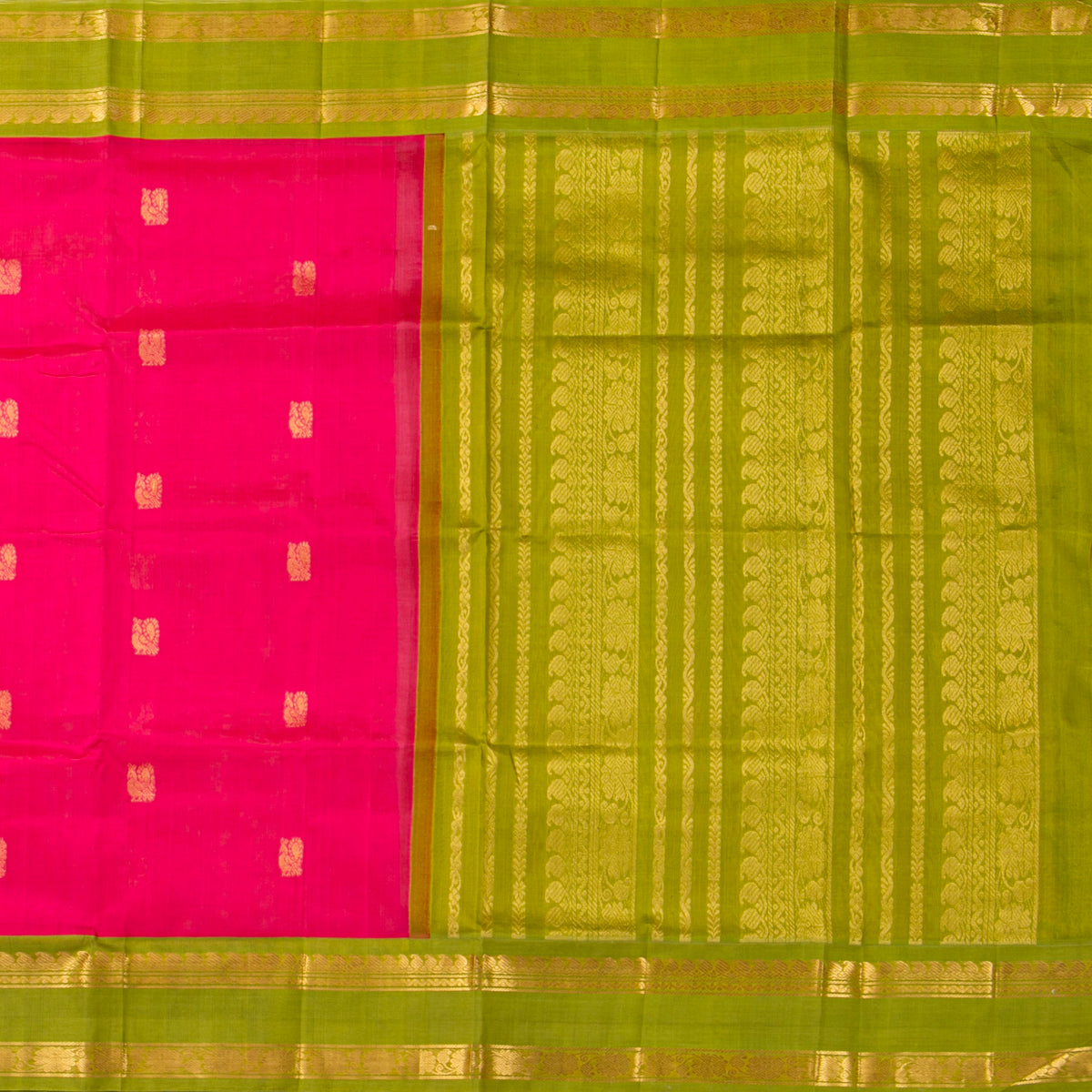 Pink And Green Kanchi Silk Cotton Saree For Festive Wear VP SC 195