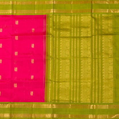 Pink And Green Kanchi Silk Cotton Saree For Festive Wear VP SC 195