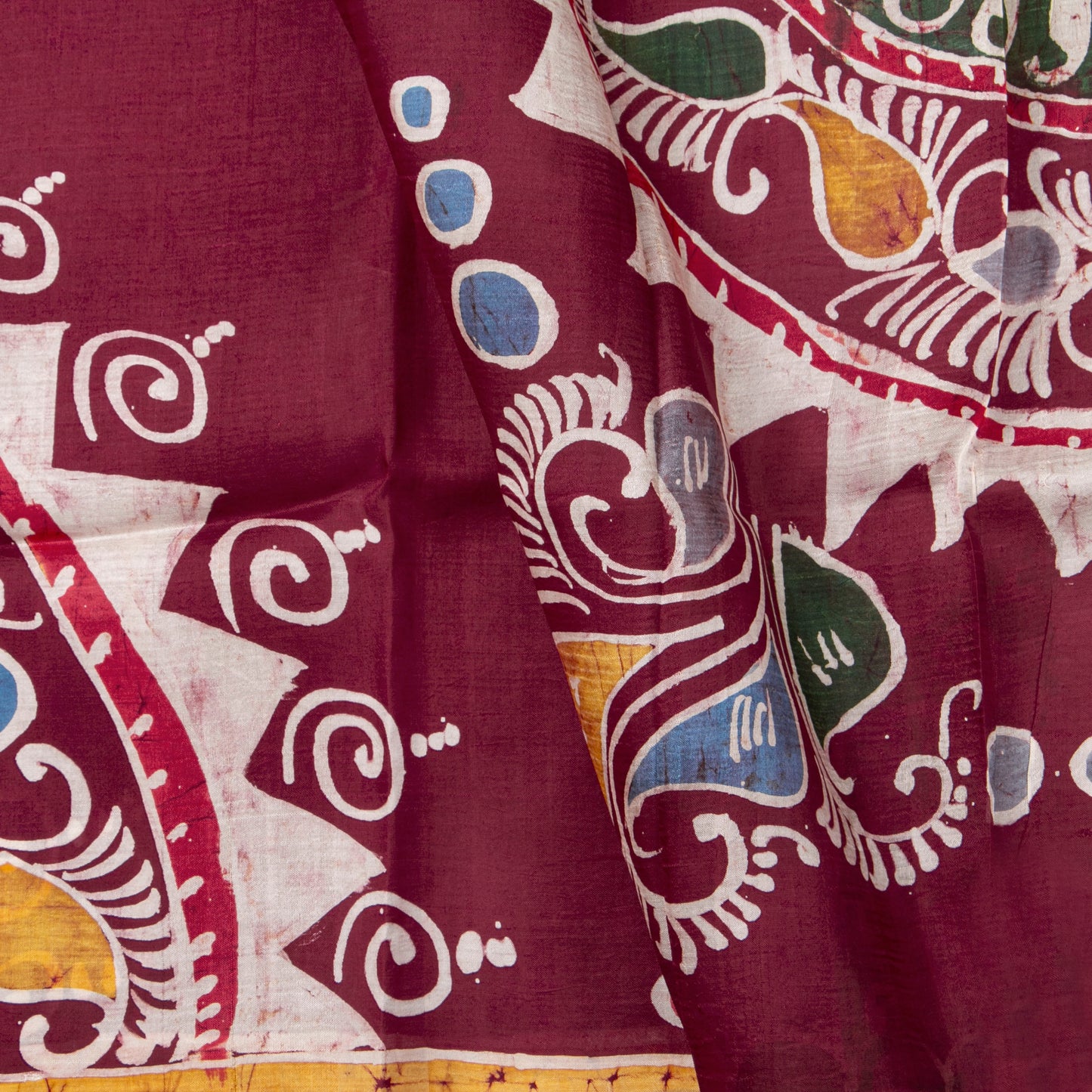 Burgundy Batik Silk Saree With Multicolour Designs For Office Wear PB 342