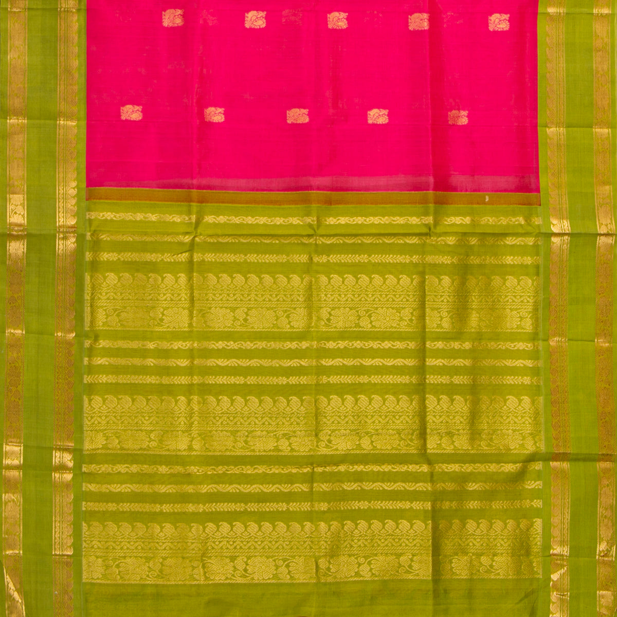 Pink And Green Kanchi Silk Cotton Saree For Festive Wear VP SC 195