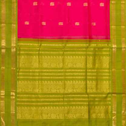 Pink And Green Kanchi Silk Cotton Saree For Festive Wear VP SC 195