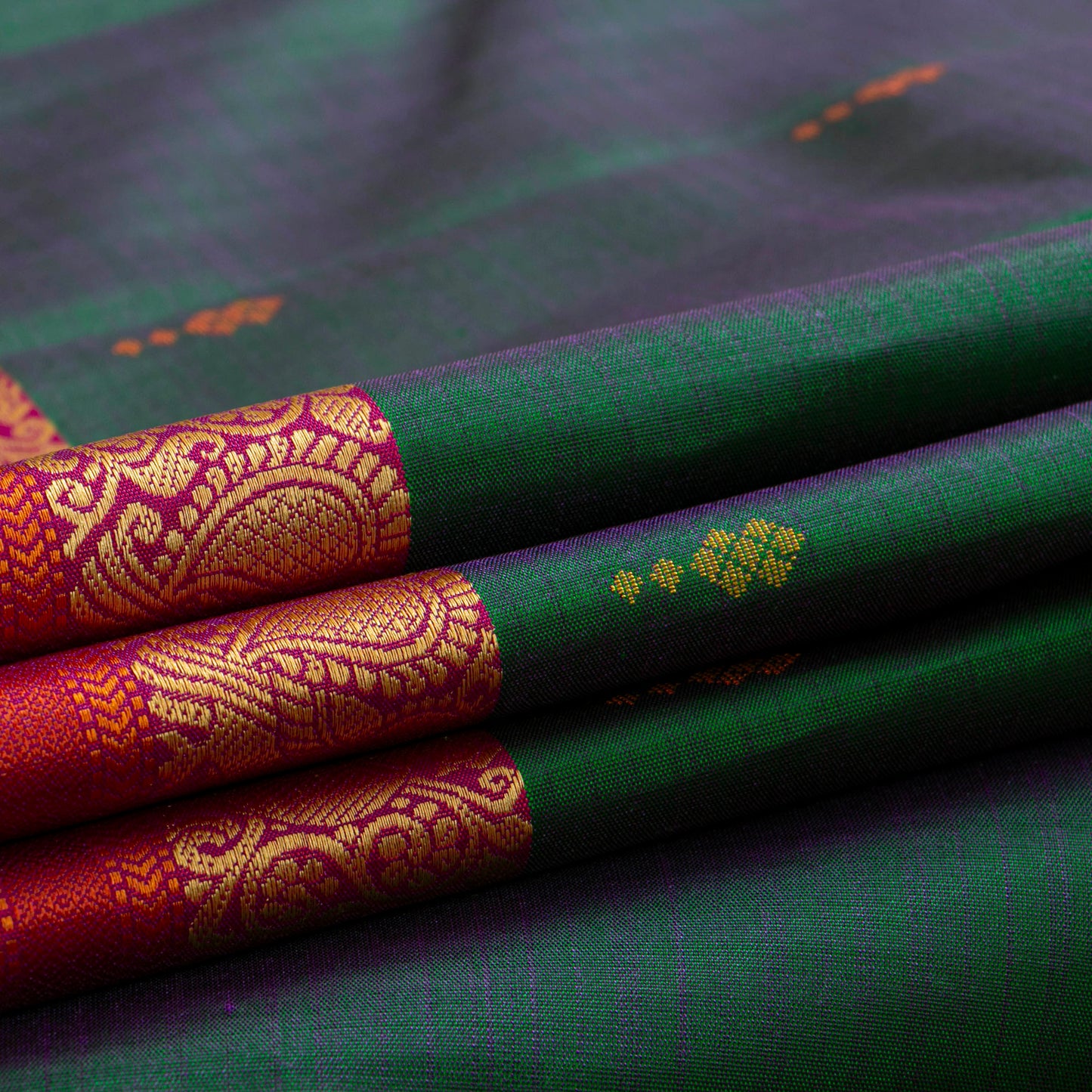 Green And Pink Kanchipuram Silk Saree No Zari For Festive Wear PV RSP 150
