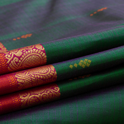 Green And Pink Kanchipuram Silk Saree No Zari For Festive Wear PV RSP 150