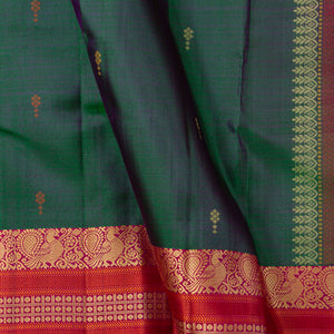 Green And Pink Kanchipuram Silk Saree No Zari For Festive Wear PV RSP 150