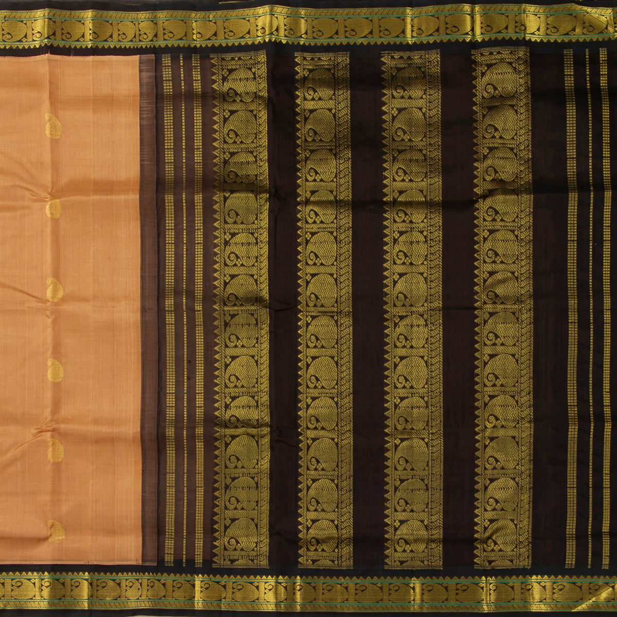 Beige And Brown Kanchi Silk Cotton Saree For Festive Wear VP SC 194