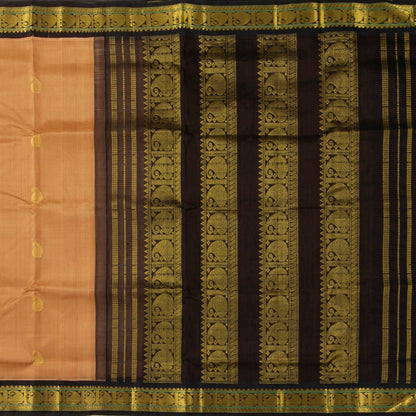Beige And Brown Kanchi Silk Cotton Saree For Festive Wear VP SC 194