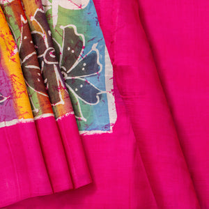 Multicolour Batik Silk Saree WIth Rani Pink Border For Office Wear PB 341