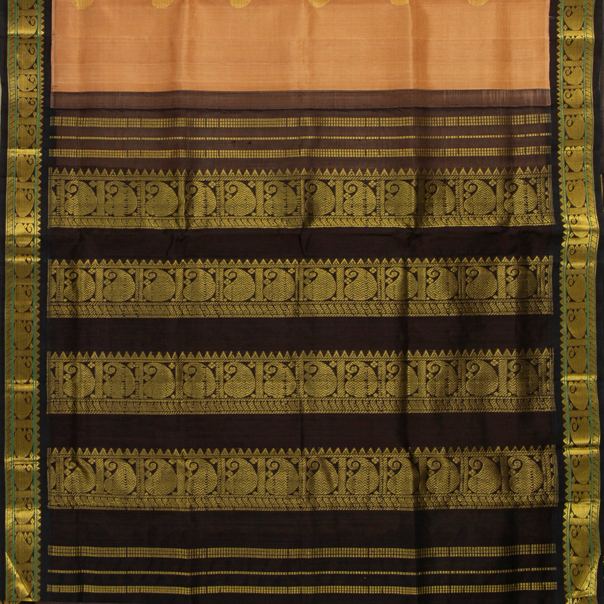 Beige And Brown Kanchi Silk Cotton Saree For Festive Wear VP SC 194