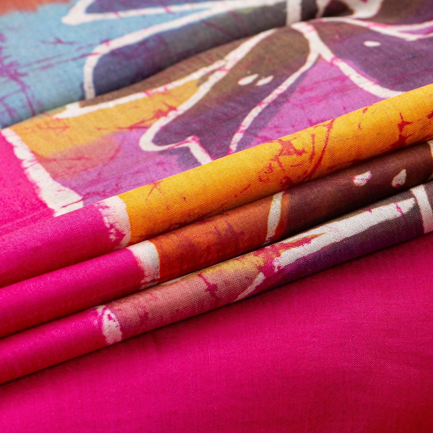 Multicolour Batik Silk Saree WIth Rani Pink Border For Office Wear PB 341