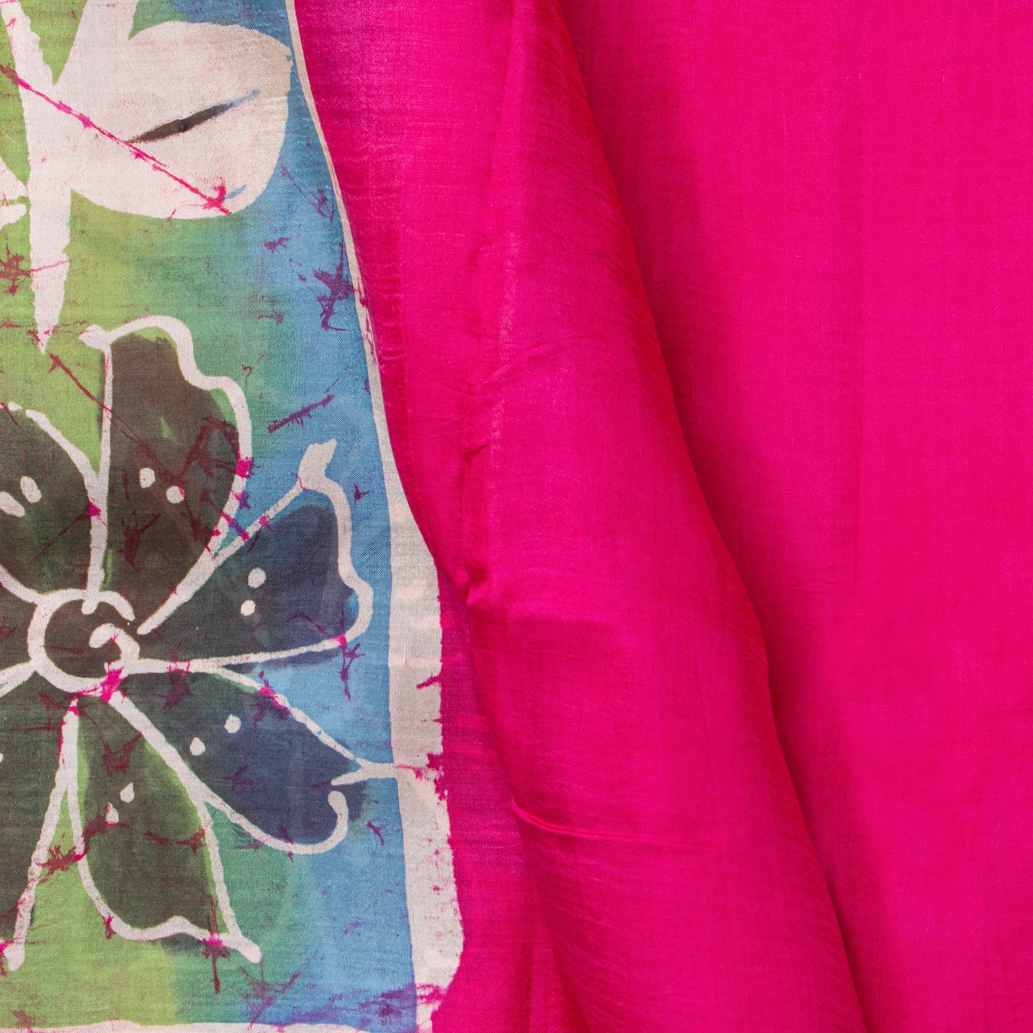Multicolour Batik Silk Saree WIth Rani Pink Border For Office Wear PB 341