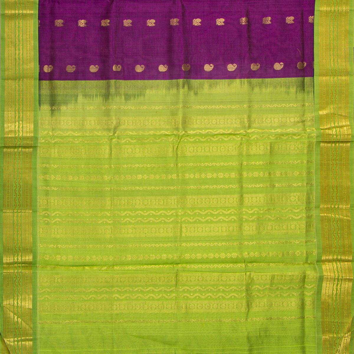 Magenta And Green Kanchi Silk Cotton Saree For Festive Wear VP SC 196