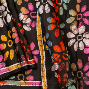 Fawn And Coffee Batik Silk Saree With Abstract Multicolour Floral Designs For Office Wear PB 340