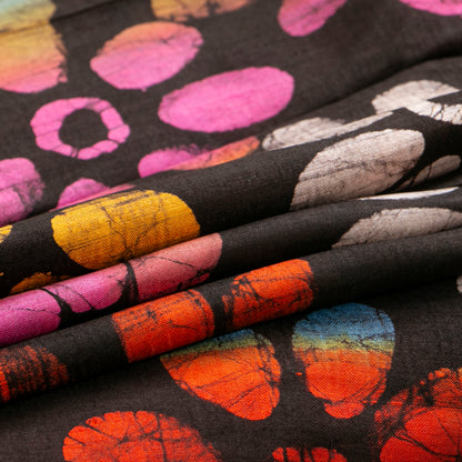 Fawn And Coffee Batik Silk Saree With Abstract Multicolour Floral Designs For Office Wear PB 340