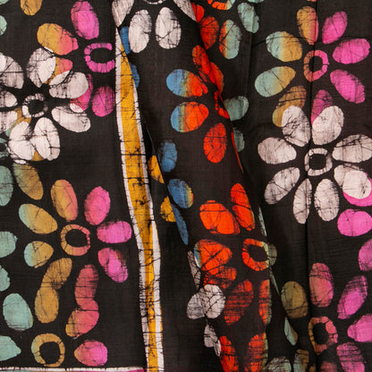 Fawn And Coffee Batik Silk Saree With Abstract Multicolour Floral Designs For Office Wear PB 340