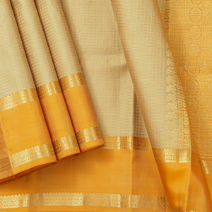 Beige And Yellow Kanchipuram Silk Saree WithZari CheckdsFor Festive Wear PV RSP 247
