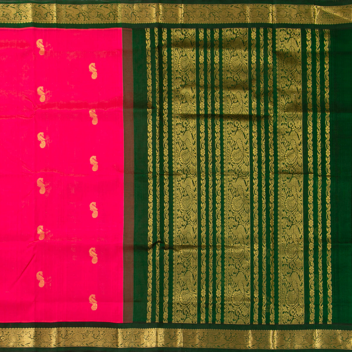 Pink And Green Kanchi Silk Cotton Saree For Festive Wear VP SC 197