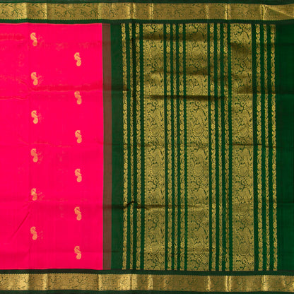 Pink And Green Kanchi Silk Cotton Saree For Festive Wear VP SC 197