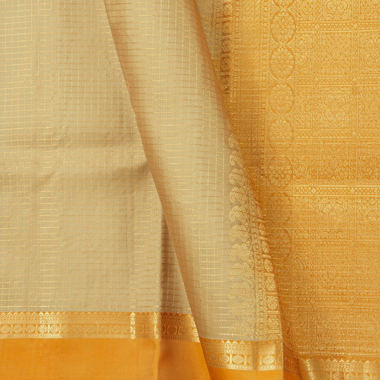 Beige And Yellow Kanchipuram Silk Saree WithZari CheckdsFor Festive Wear PV RSP 247