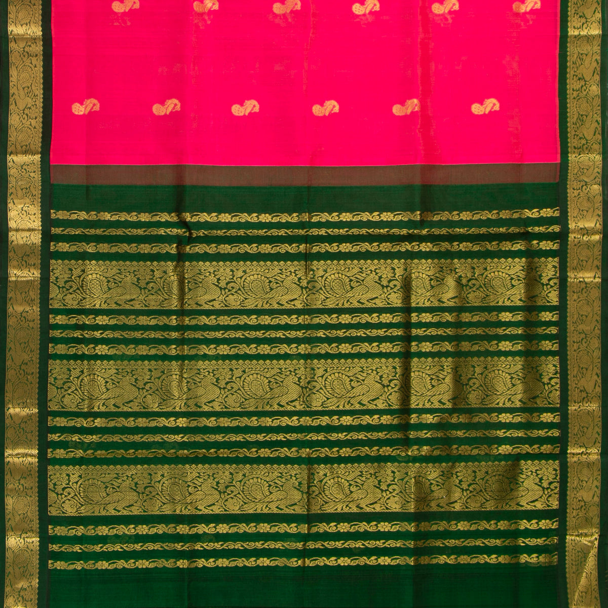 Pink And Green Kanchi Silk Cotton Saree For Festive Wear VP SC 197