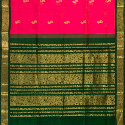 Pink And Green Kanchi Silk Cotton Saree For Festive Wear VP SC 197