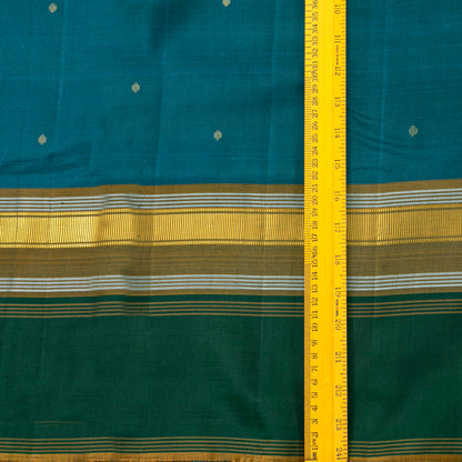 Teal Kanchipuram Silk Saree With A Green Border For Festive Wear PV ABI 50986