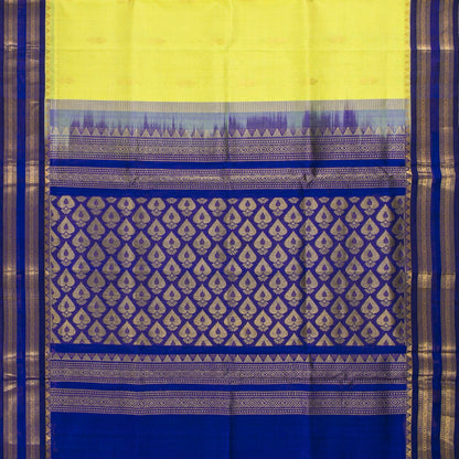 Lemon Yellow And Royal Blue Kanchi Silk Cotton Saree For Festive Wear VP SC 198