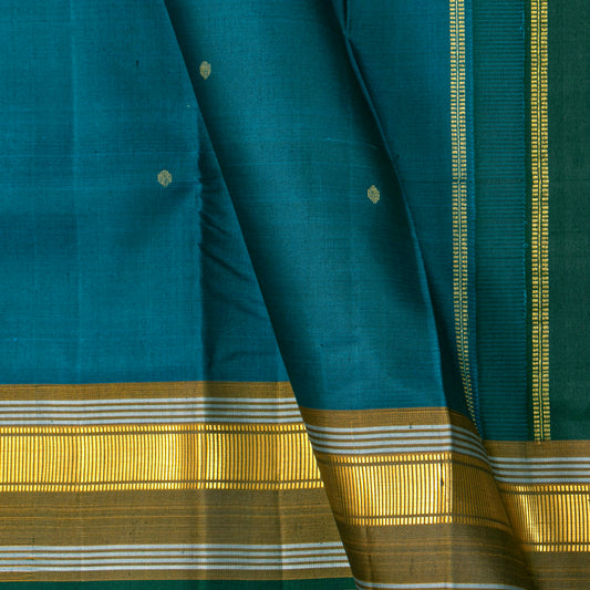 Teal Kanchipuram Silk Saree With A Green Border For Festive Wear PV ABI 50986