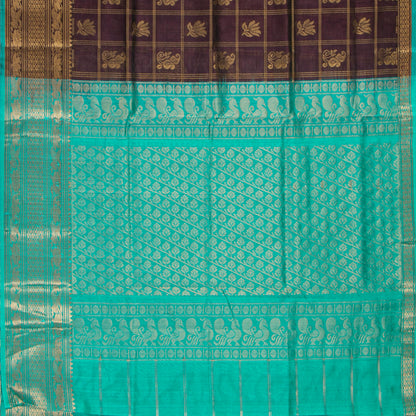 Brown And Turquoise Blue Kanchi Silk Cotton Saree For Festive Wear VP SC 241