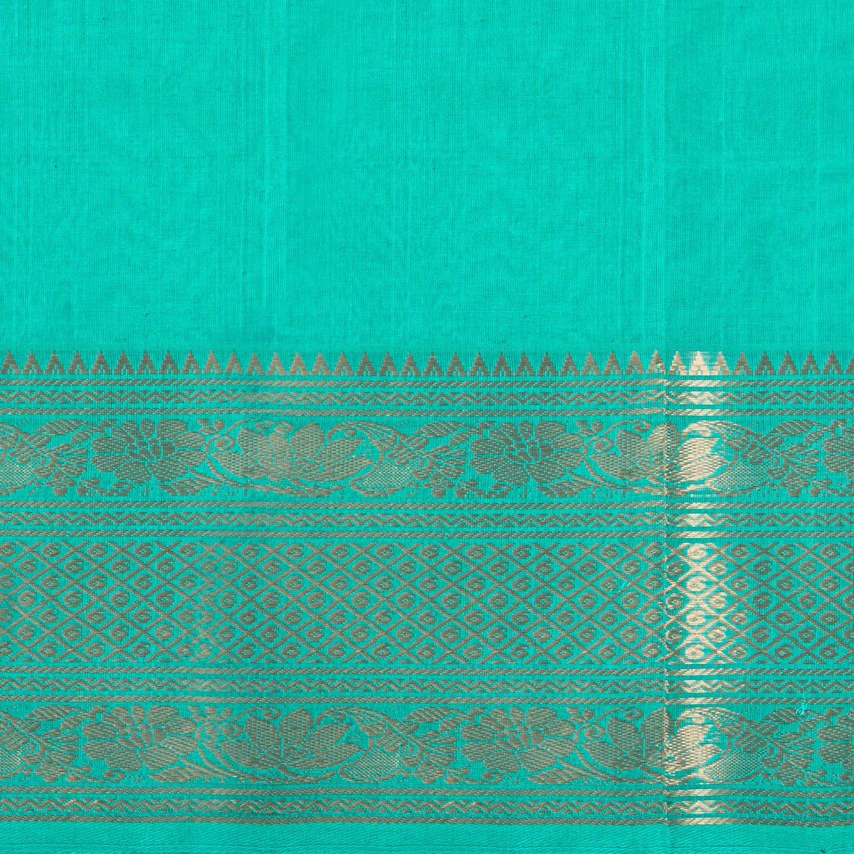 Brown And Turquoise Blue Kanchi Silk Cotton Saree For Festive Wear VP SC 241
