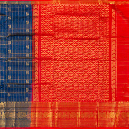 Blue And Red Kanchi Silk Cotton Saree For Festive Wear VP SC 240