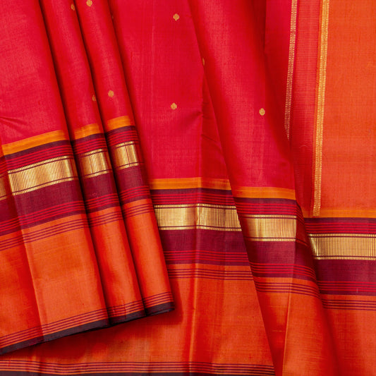 Red And Orange Thirubuvanam Silk Saree For Festive Wear PV ABI 441