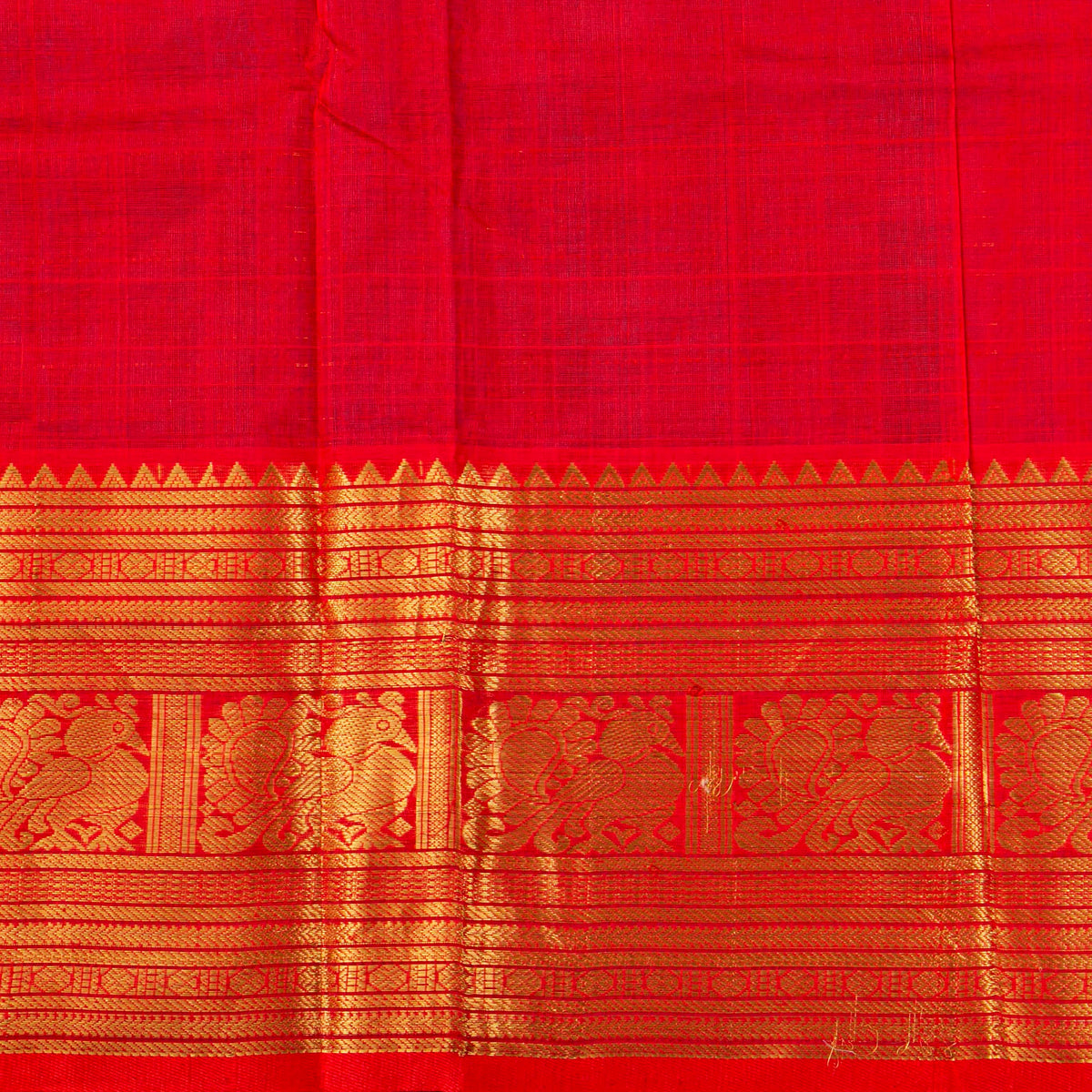 Blue And Red Kanchi Silk Cotton Saree For Festive Wear VP SC 240