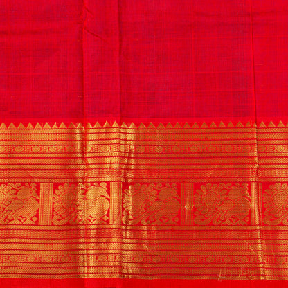 Blue And Red Kanchi Silk Cotton Saree For Festive Wear VP SC 240
