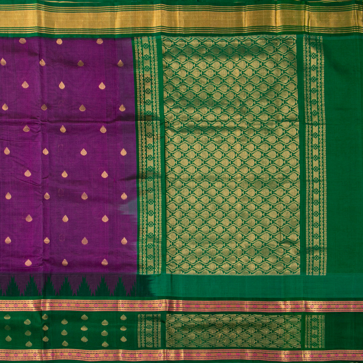 Magenta And Green Kanchi Silk Cotton Saree For Festive Wear VP SC 230