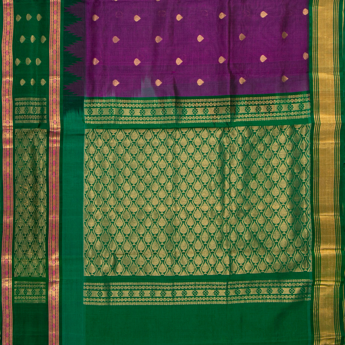 Magenta And Green Kanchi Silk Cotton Saree For Festive Wear VP SC 230