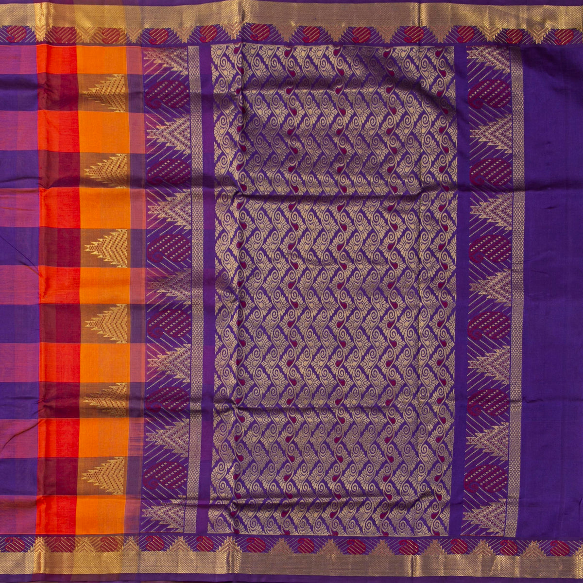 Multi Colour Checks Kanchi Silk Cotton Saree For Festive Wear VP SC 178