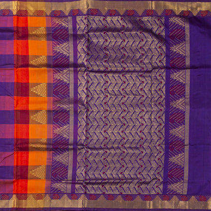 Multi Colour Checks Kanchi Silk Cotton Saree For Festive Wear VP SC 178