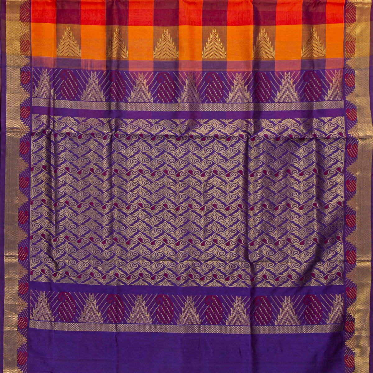 Multi Colour Checks Kanchi Silk Cotton Saree For Festive Wear VP SC 178