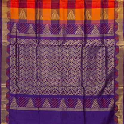 Multi Colour Checks Kanchi Silk Cotton Saree For Festive Wear VP SC 178