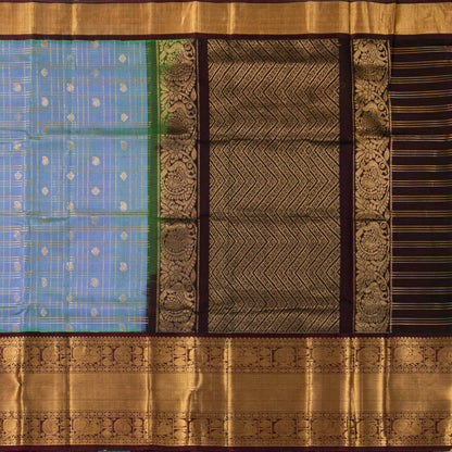 Blue And Brown Kanchi Silk Cotton Saree For Festive Wear VP SC 244