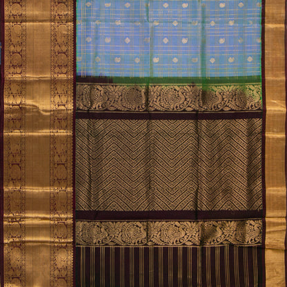 Blue And Brown Kanchi Silk Cotton Saree For Festive Wear VP SC 244